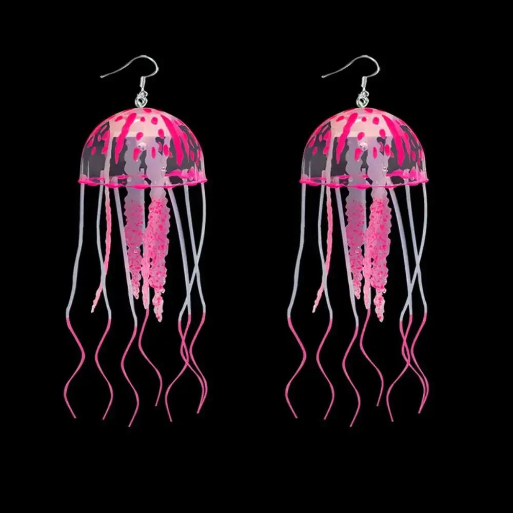 Jellyfish Earrings for Techno Raves Parties Rose red