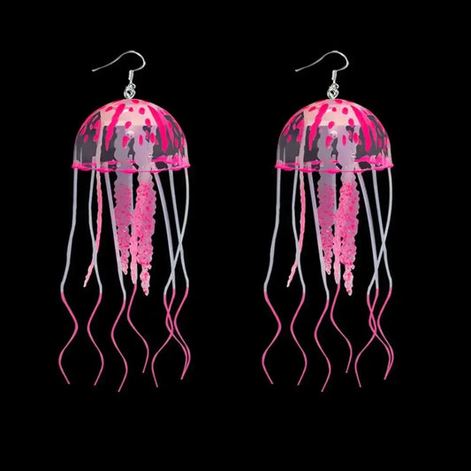 Jellyfish Earrings for Techno Raves Parties Rose red