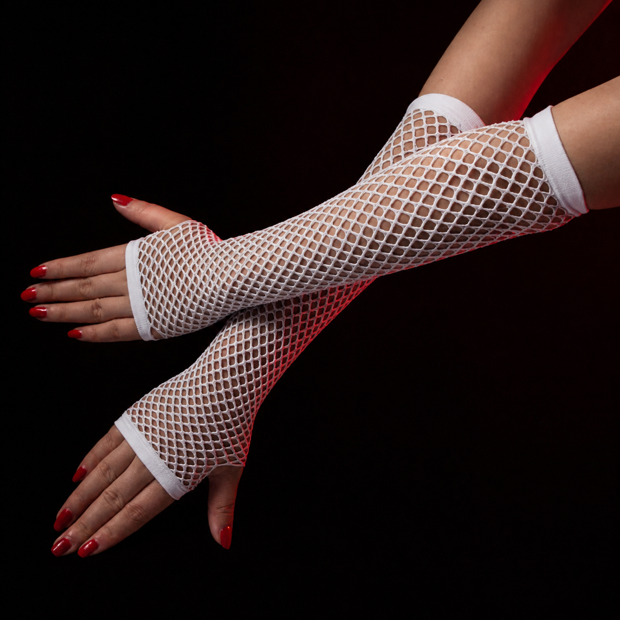 Flirty Behavior Fishnet Arm Warmers White One Size